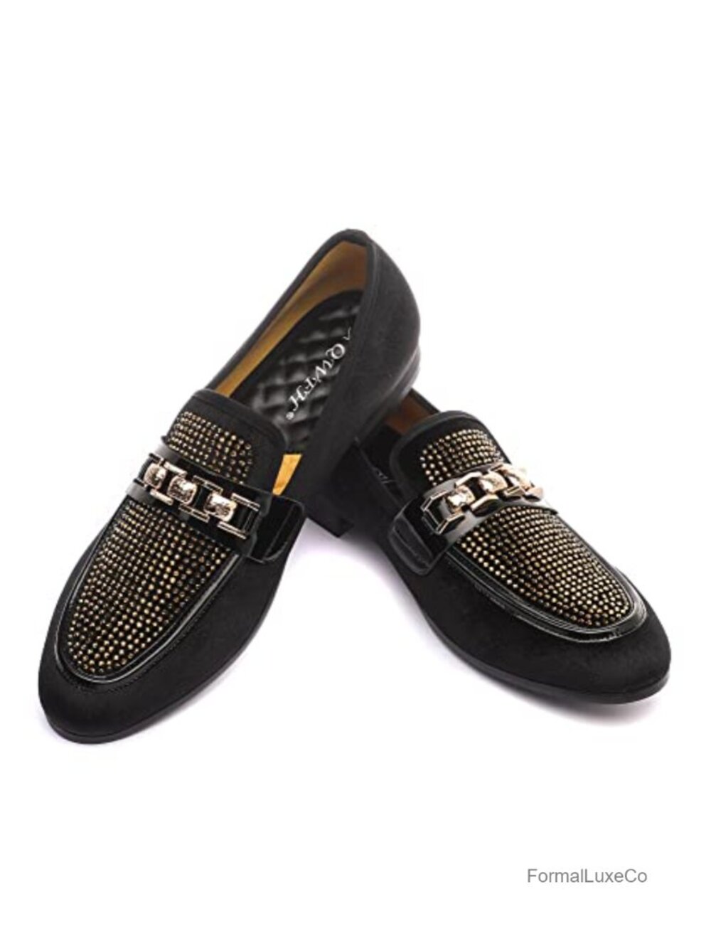 Velvet Loafers with Gold Chain Slip On Smoking Slippers Penny Shoes